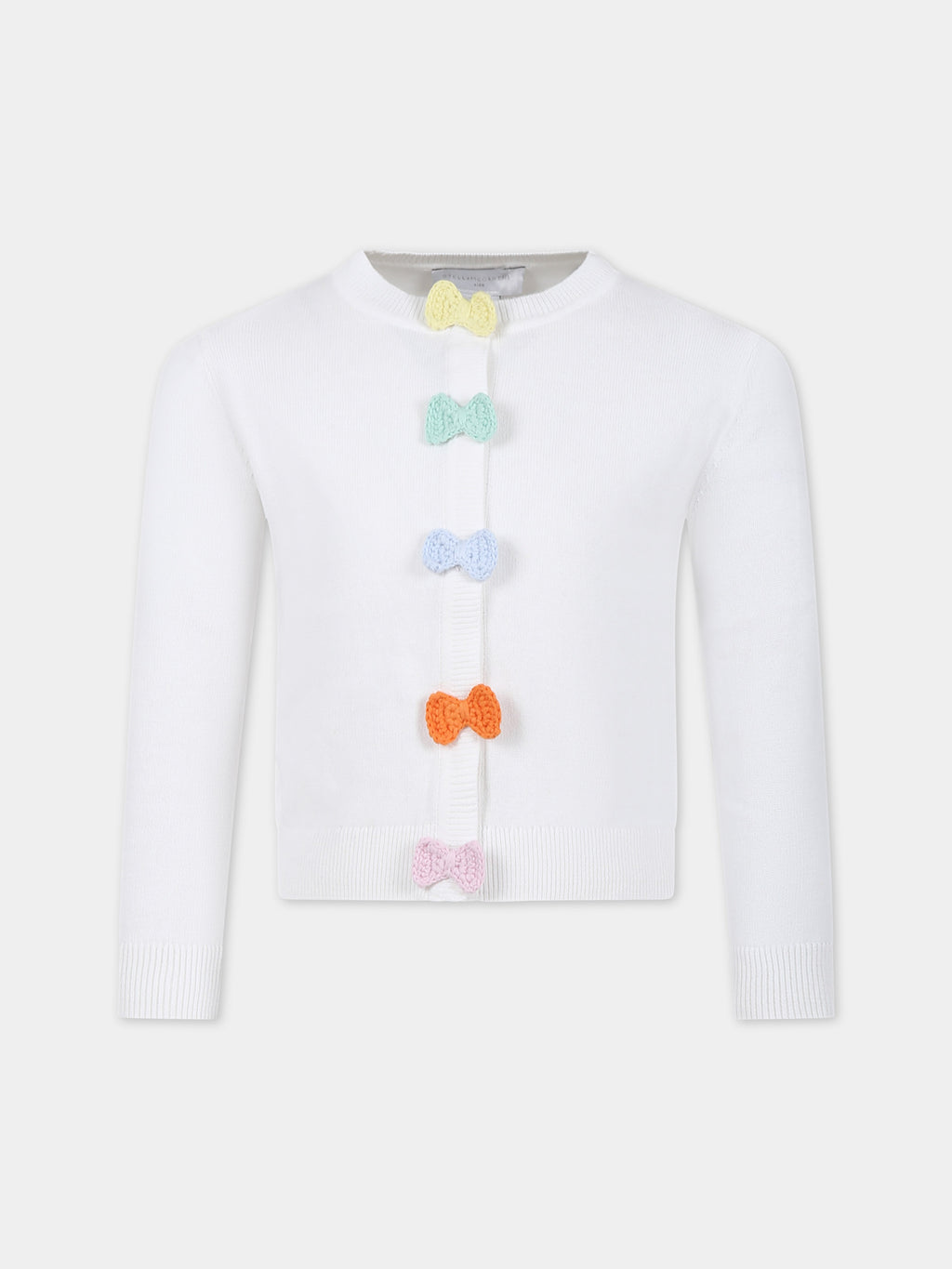 Cardigan bianco per bambina con fiocchi multicolor